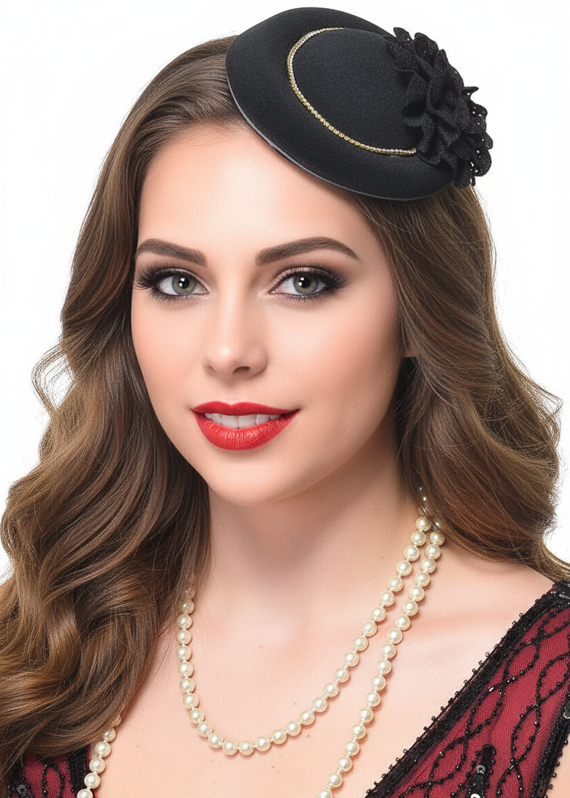 Mini Black and Gold 1920's Costume Hat for Women - main image