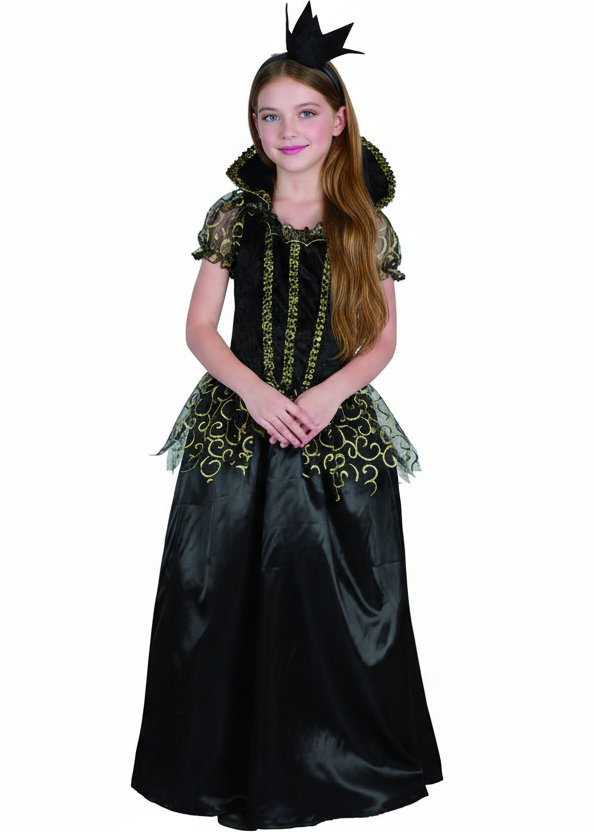 Black and Gold Evil Queen Costume for Girls - main image