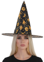 Metallic Gold Halloween Theme Print Witch Hat - Main Image