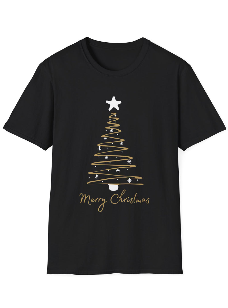 Adults Plus Size Shirt with Black and Gold Scribble Christmas Tree Print
