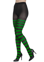 Full Length Black and Green Striped Women's Stockings - Main Image