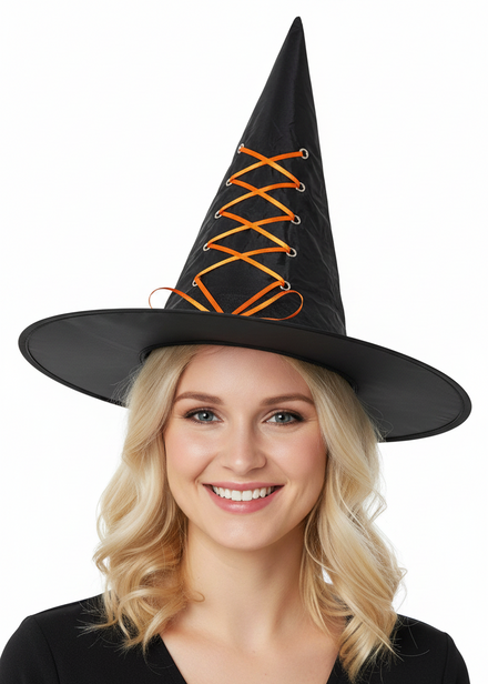 Black and Orange Budget Halloween Witch Costume Hat Accessory - Main Image