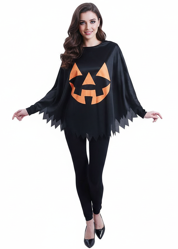 Image of Jack O Lantern Print Women's Halloween Costume Poncho - main image