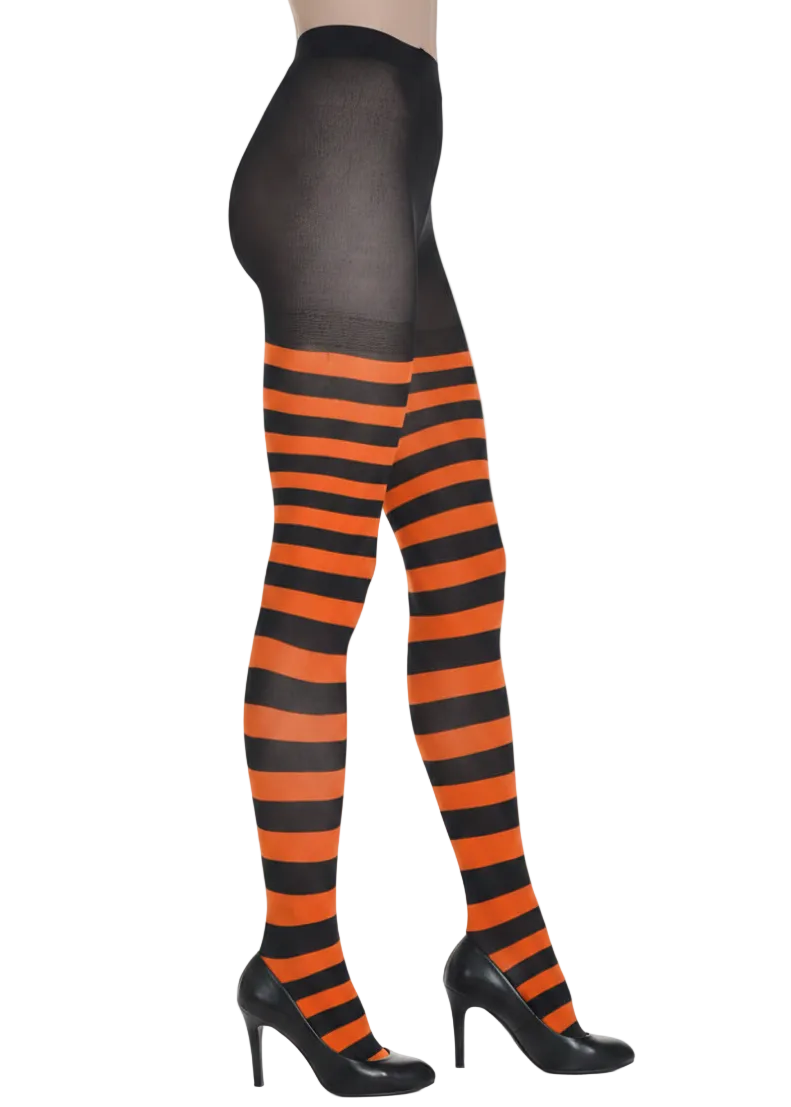 Full Length Black and Orange Striped Women's Stockings - Main Image