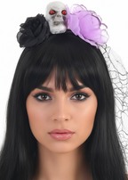 Veiled Black and Purple Rose and Skull Halloween Headband - Main Image