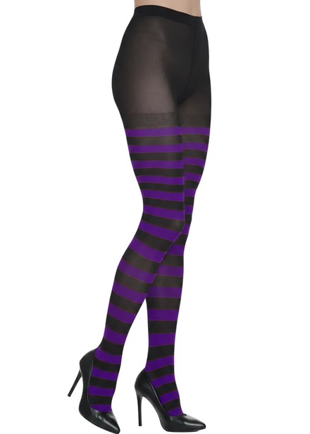Full Length Black and Purple Striped Women's Stockings - Main Image