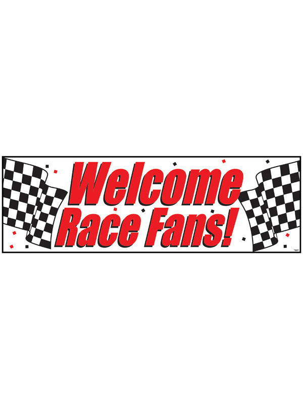 Black and White Check Welcome Race Fans 152cm Party Banner - Main Image