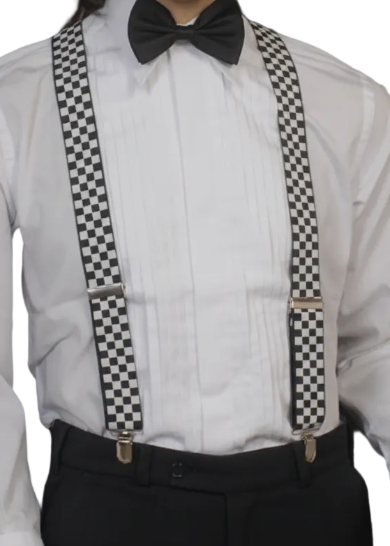 Adults Black And White Checkered Costume Suspenders - Main Image