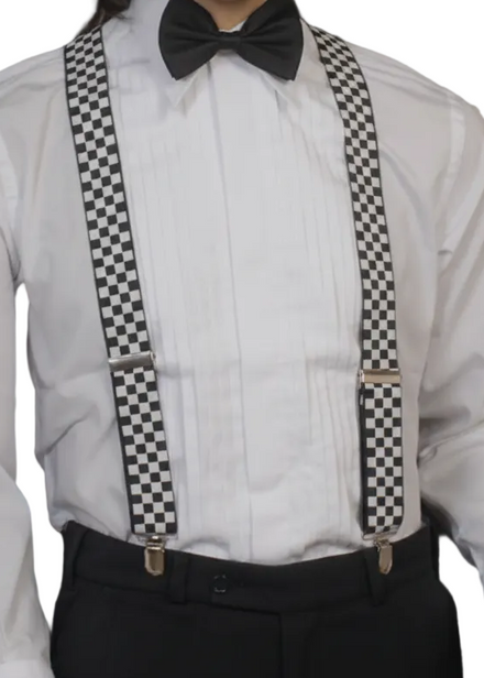 Adults Black And White Checkered Costume Suspenders - Main Image