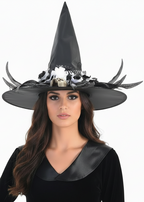 Image of Deluxe Black and White Skull Witch Hat Halloween Accessory - main image