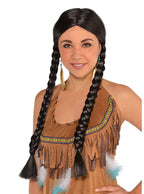Native American Womens Braided Black Costume Wig - Main Image