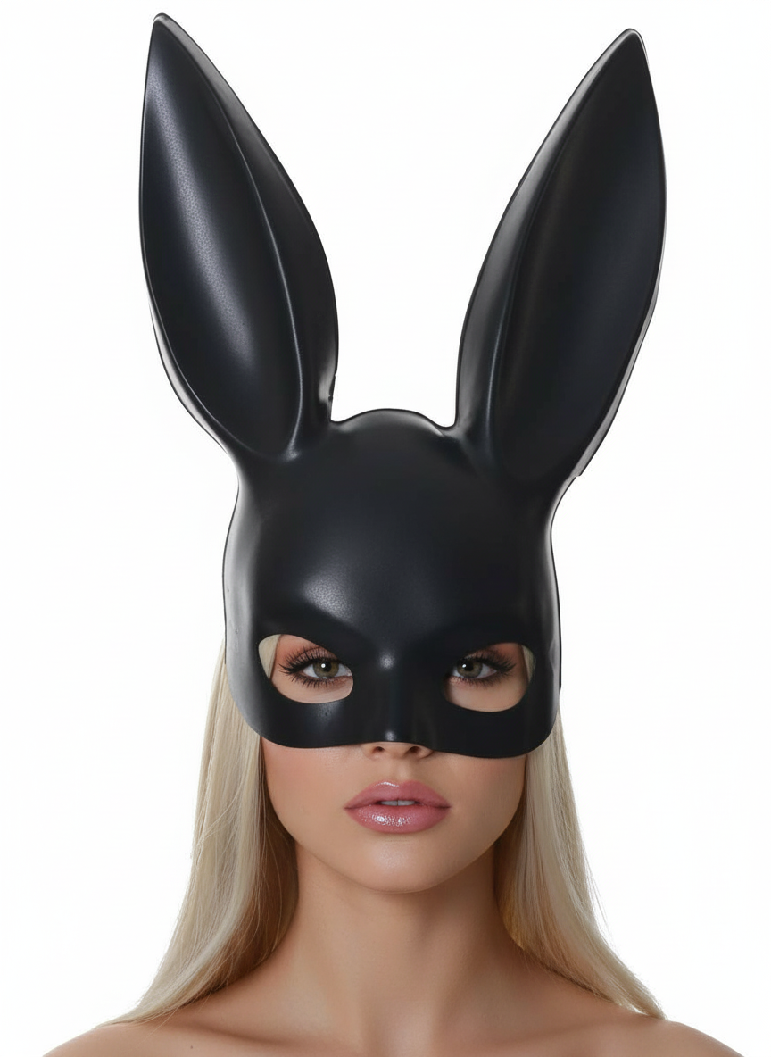 Image of Sultry Black Bunny Half Mask Costume Accessory - Person Image