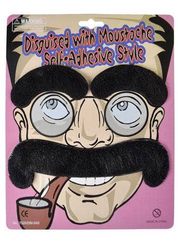 Bushy Black Stick On Moustache and Eyebrows Costume Accessory Set