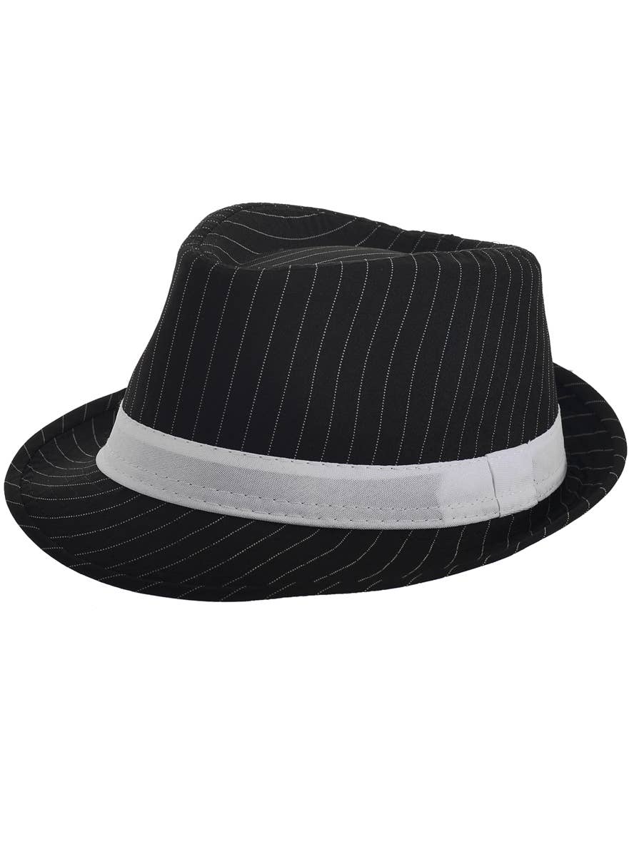 Image of Gangster Black and White Pinstripe Fedora Costume Hat - Main Image