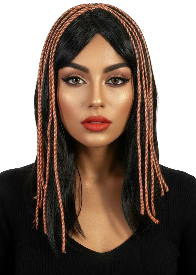 Womens Long Black Cleopatra With Rope Braid - Main Image
