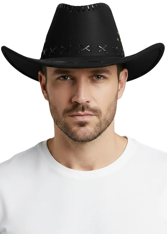 Image of Classic Black Suede Cowboy Hat Costume Accessory - Main Image