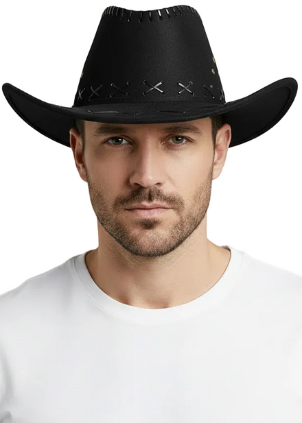 Image of Classic Black Suede Cowboy Hat Costume Accessory - Main Image