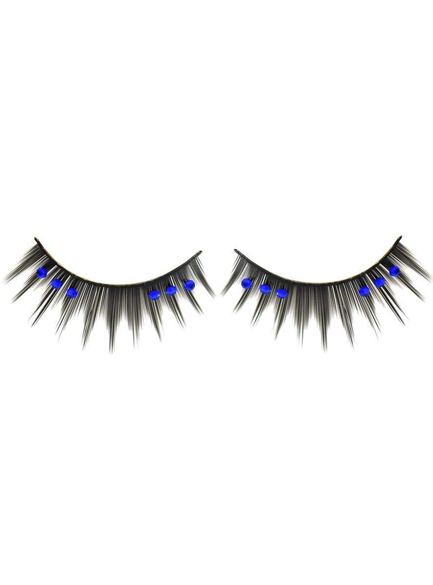 Image of Spiked Black False Eyelashes with Blue Rhinestones - Main Image