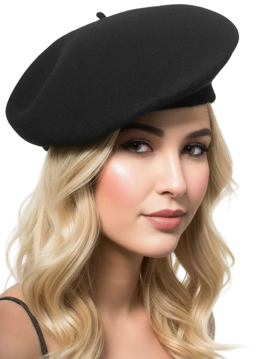Adults Black French Beret Costume Hat - Main Image