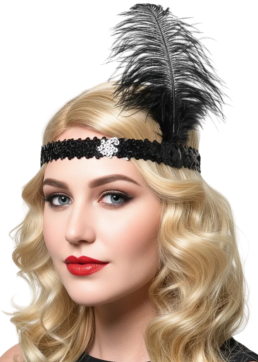 Classic 1920s Black Sequin Headband Costume Accessory - Main Image