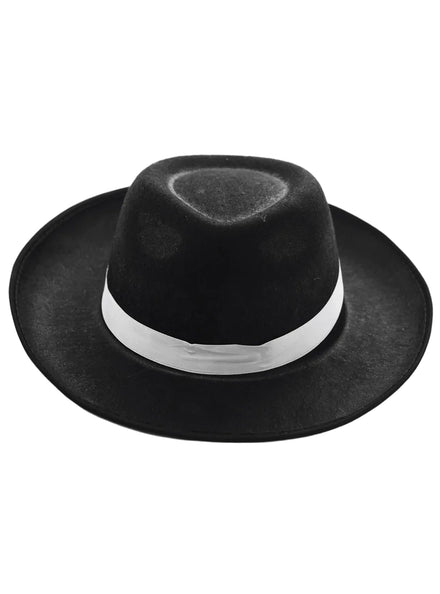 1920s Gangster Black Fedora Hat with White Band