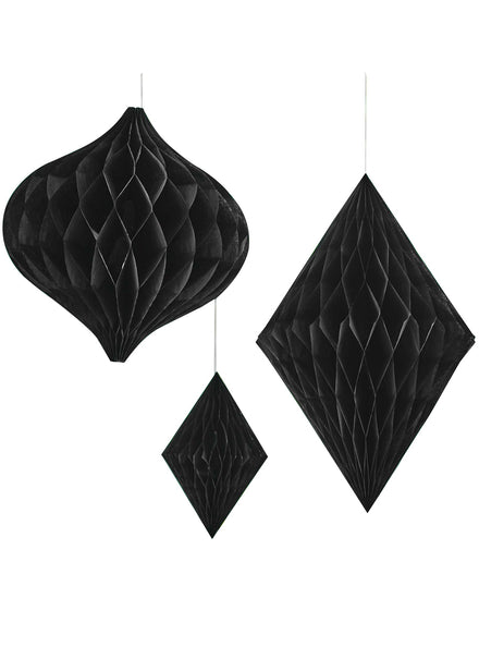 Black Honeycomb 3 Pack Assorted Hanging Decorations - Main Image