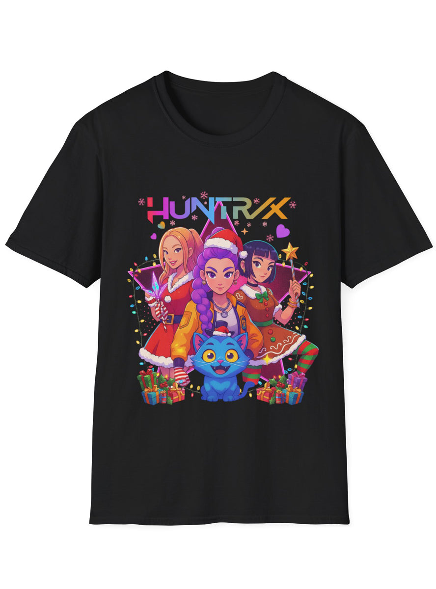 Adults Shirt with Black Huntrix Group in Christmas Outfits and Derpy Tiger Print