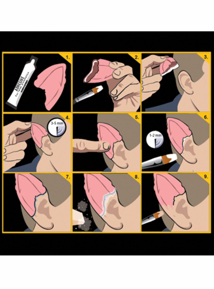 Black Label Latex Vampire Ears Halloween Prosthetic - Instructions Image
