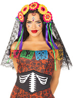 Sugar Skull Women's Day of The Dead Headpiece - Front Image