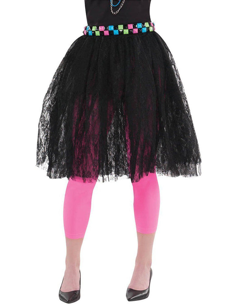 Long Black Lace 80s Womens Skirt - Main Image