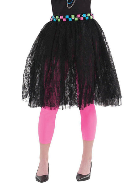 Long Black Lace 80s Womens Skirt - Main Image