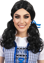 Womens Curly Black Pigtails Costume Wig - Main Image