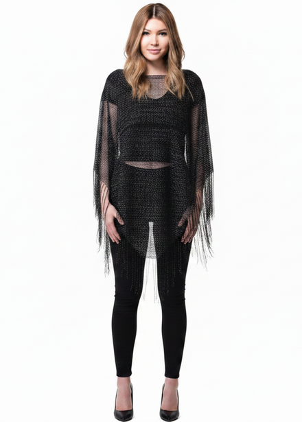 Sparkly Black and Silver Fishnet Women's Costume Poncho  Main Image