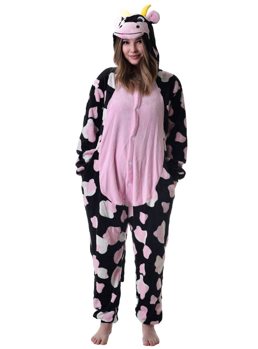 Image of Dappled Cow Adult's Onesie Costume - Front View