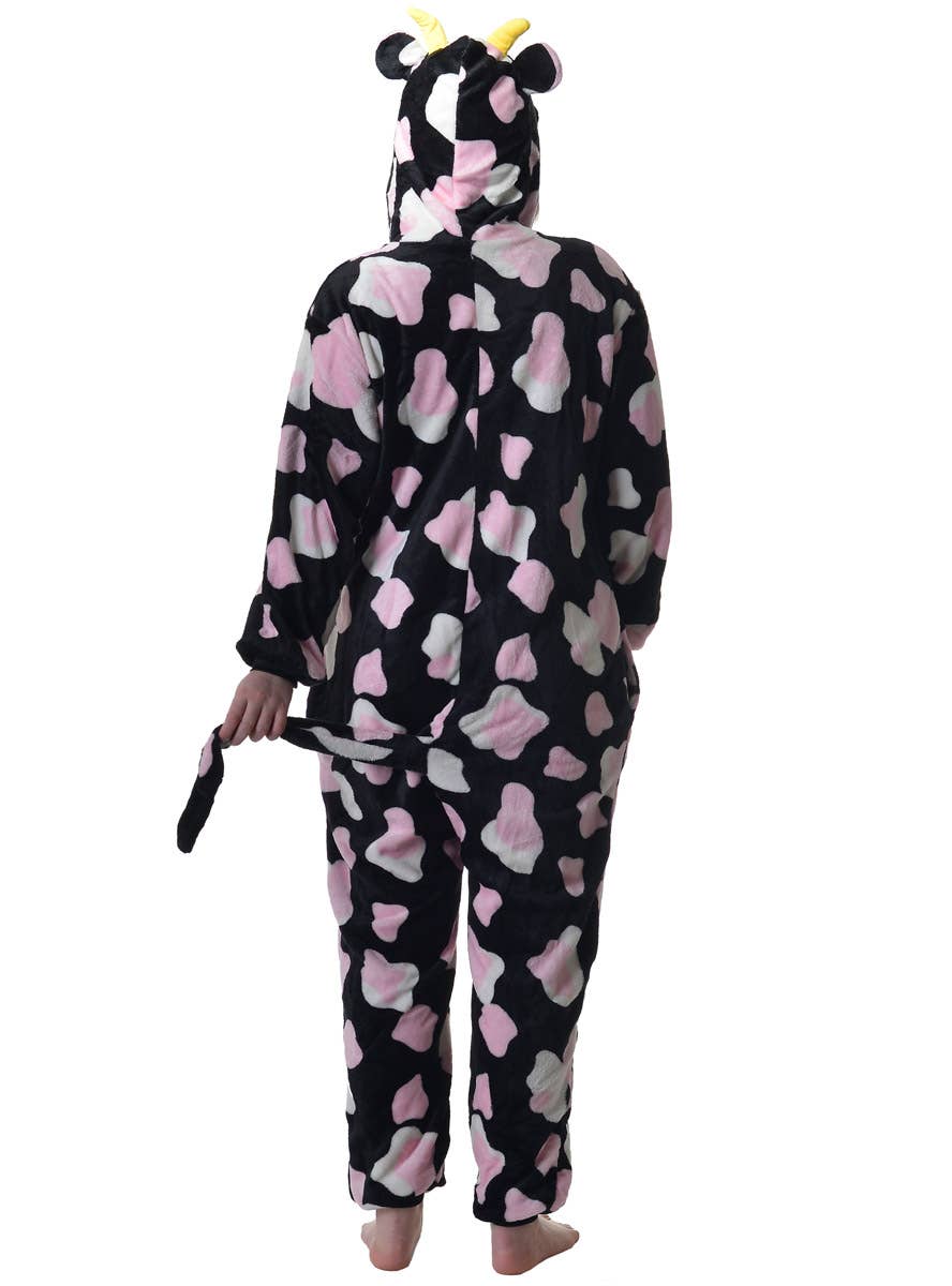 Adults Pink and Black Cow Onesie Costume with Hood