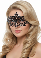 Womens Black Cut Out Black Masquerade Mask With Rhinestones - Main Image