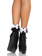 Ruffled Black with White Anklets Socks with Bows - Back Image