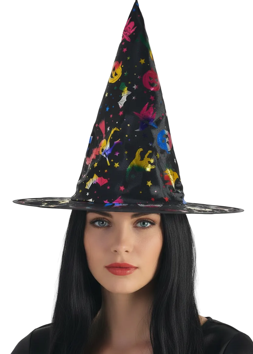 Rainbow Halloween Print Witch Costume Hat - Main Image