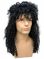 80s rocker mens curly black mullet costume wig - main image