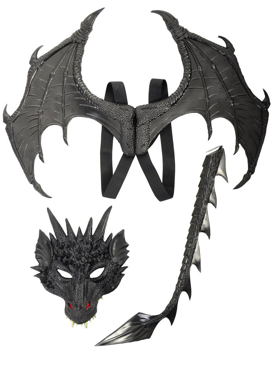 Image of Deluxe Black Dragon Wings Mask and Tail Kit - Main Image