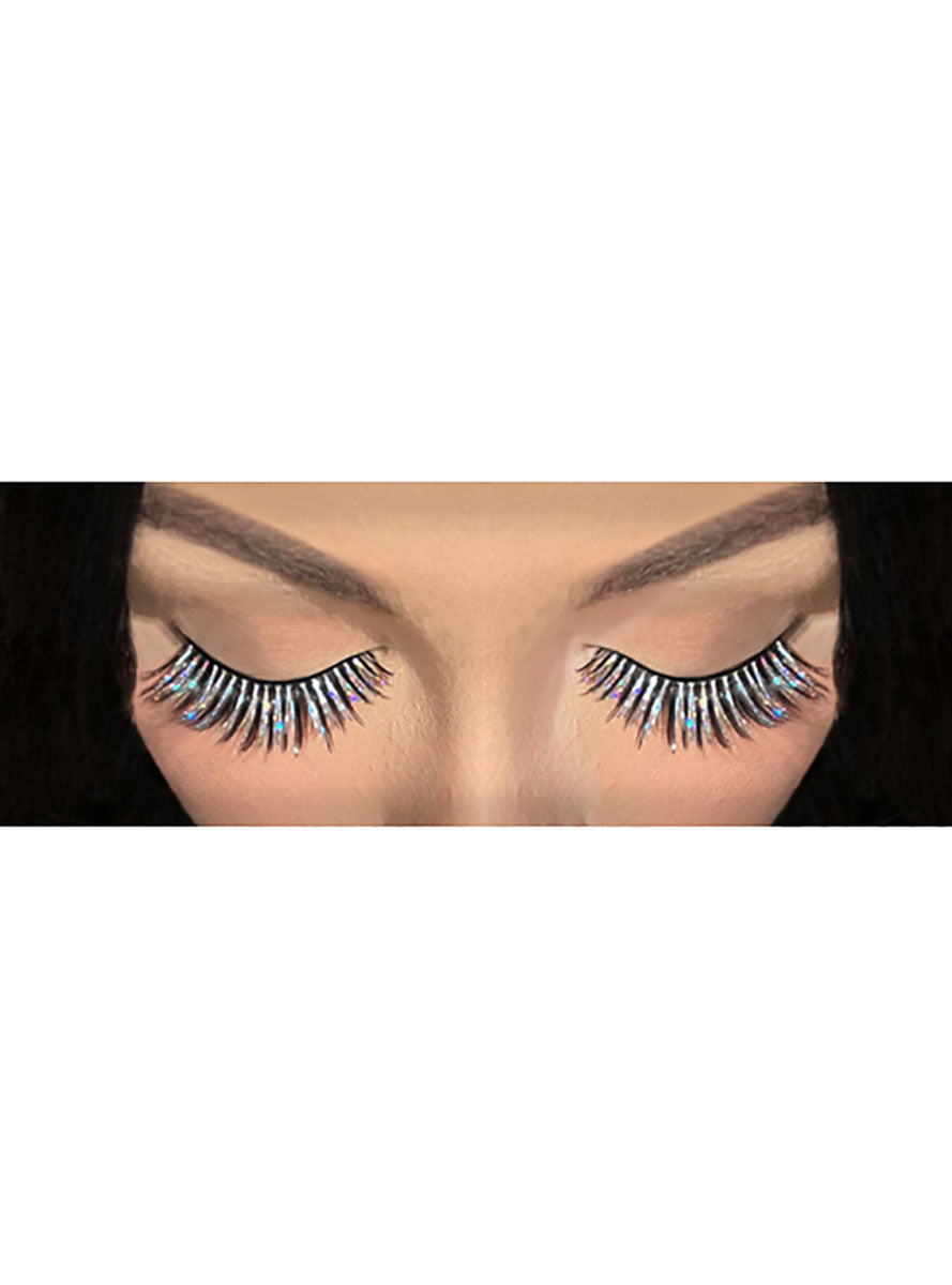 Black Stick On Eyelashes With Holographic Tinsel