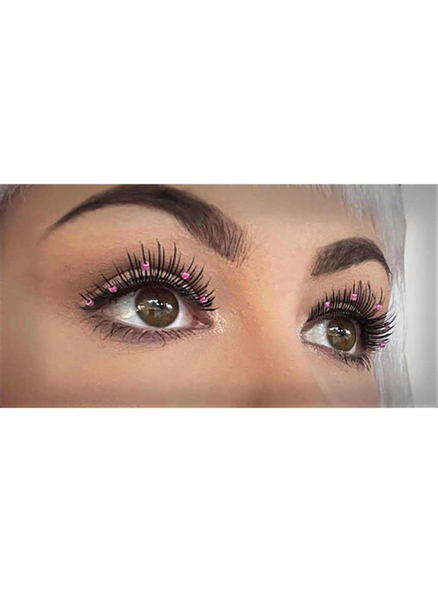 Black Stick On Eyelashes With Pink Beads