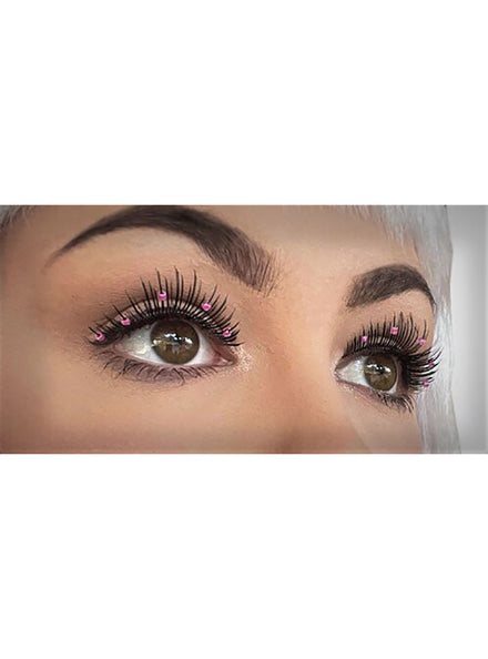 Black Stick On Eyelashes With Pink Beads
