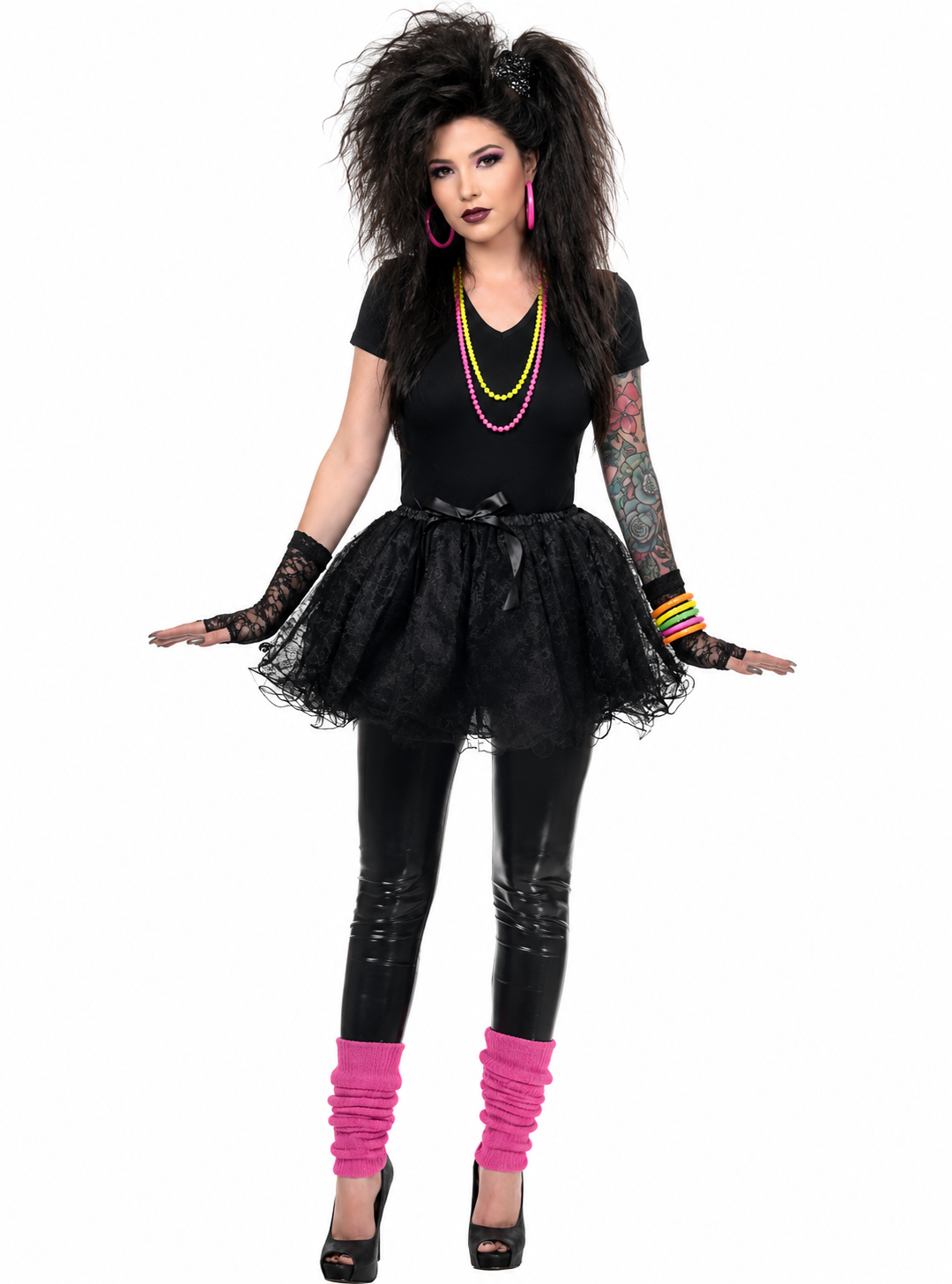 Womens Black Lace Fluffy Costume Tutu - 80s Style Image