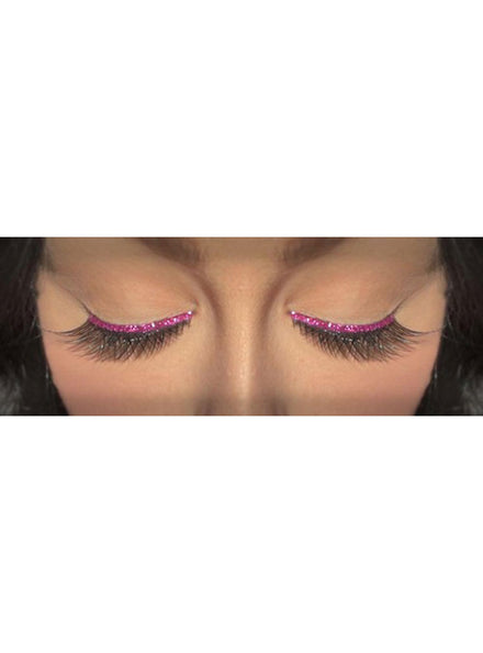 Black Winged Stick On Eyelashes With Magenta Glitter Strip