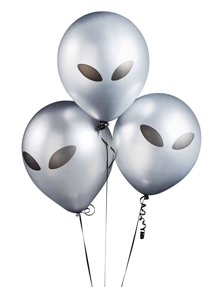 Blast Off 5 Pack Silver Alien 30cm Latex Balloons — Main Image
