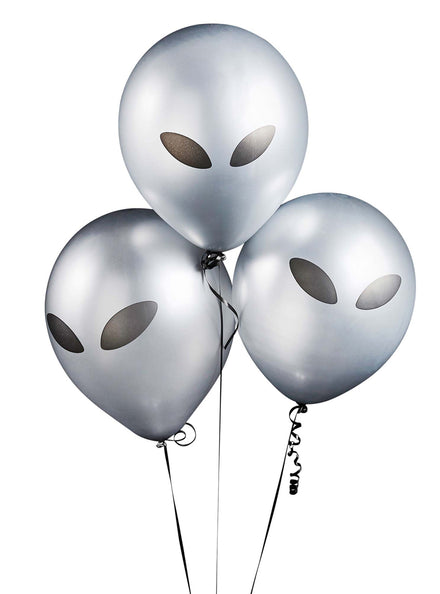 Blast Off 5 Pack Silver Alien 30cm Latex Balloons — Main Image