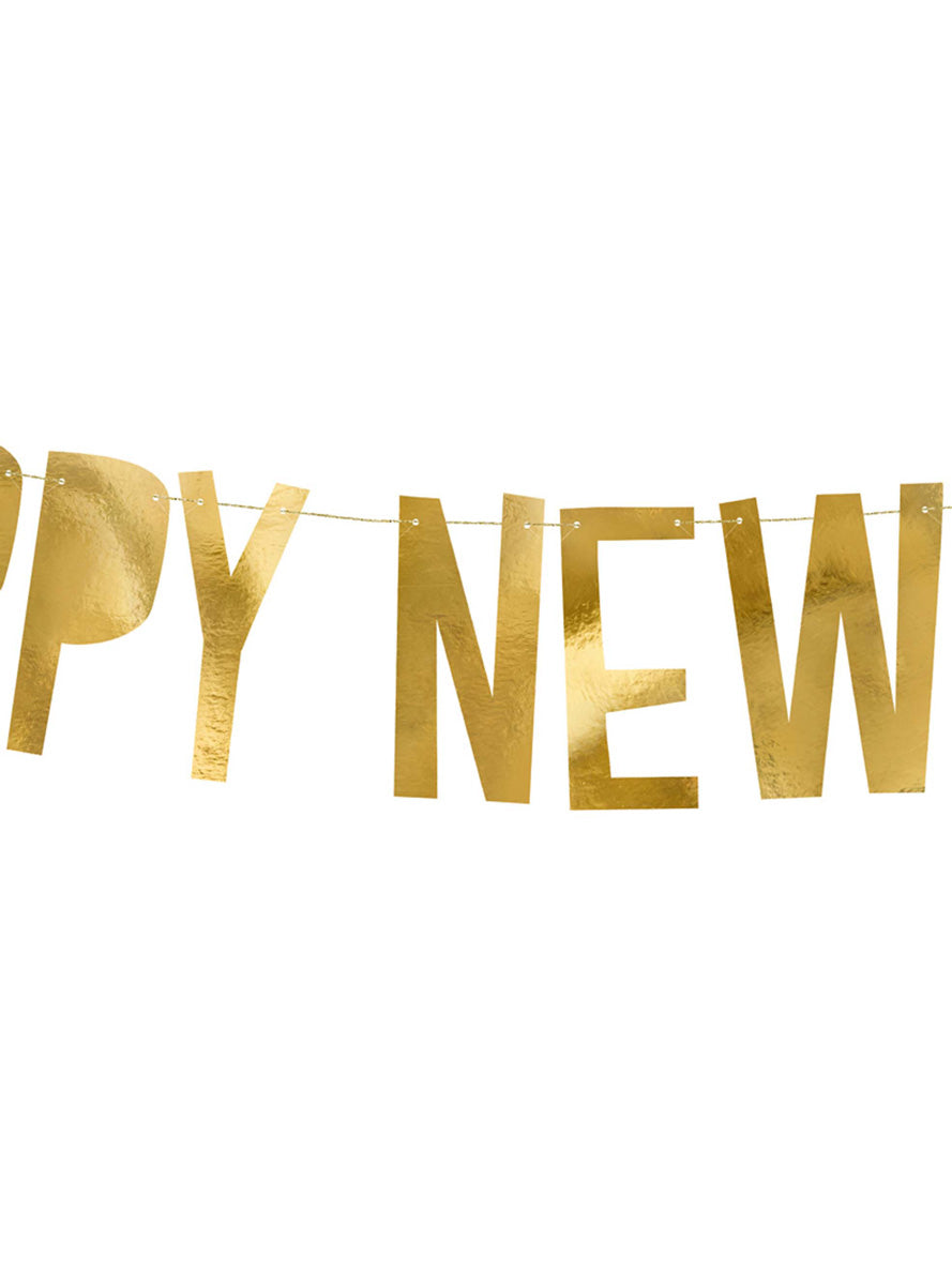 Block Letter 2m Gold Foil Happy New Year Banner – Close Image