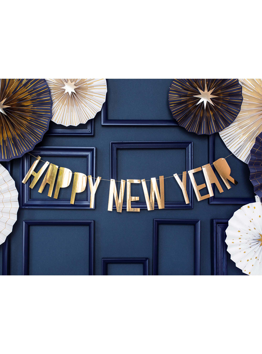 Block Letter 2m Gold Foil Happy New Year Banner – Lifestyle Image