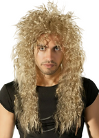 Long 1980's Crimped Blonde Rocker Men's Costume Wig - Main Image